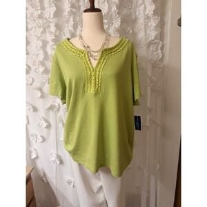 Karen Scott Green V-neck Vacation Top 2X NWT